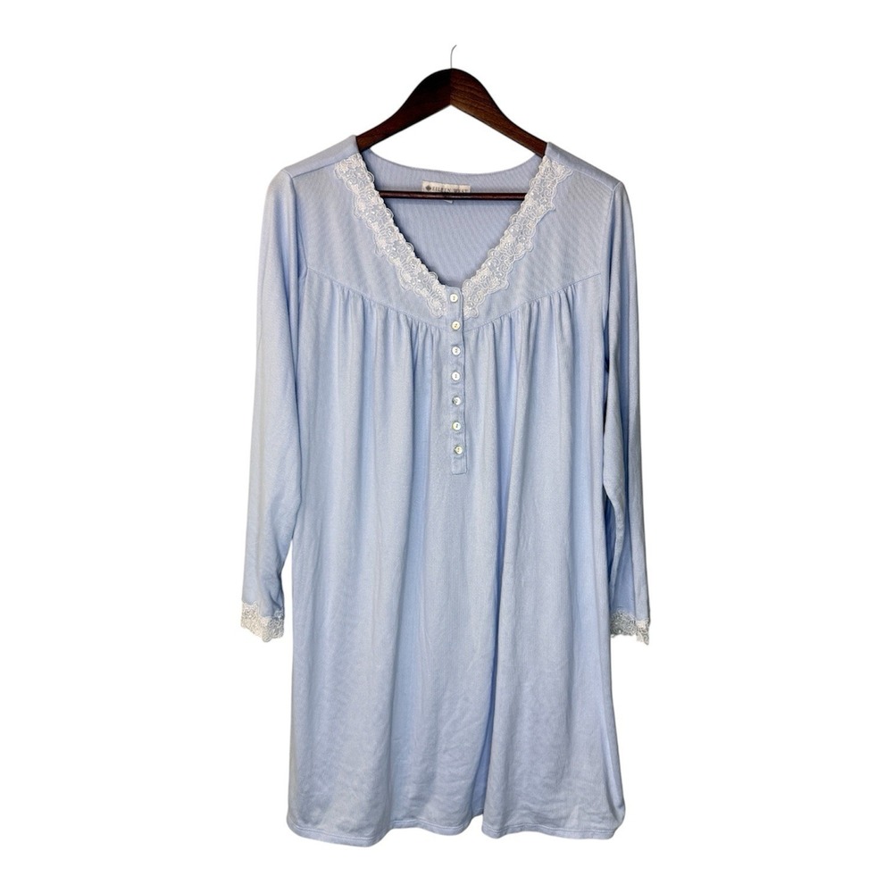 Eileen West nightgown women's large blue lace trim lounge cottagecore coquette